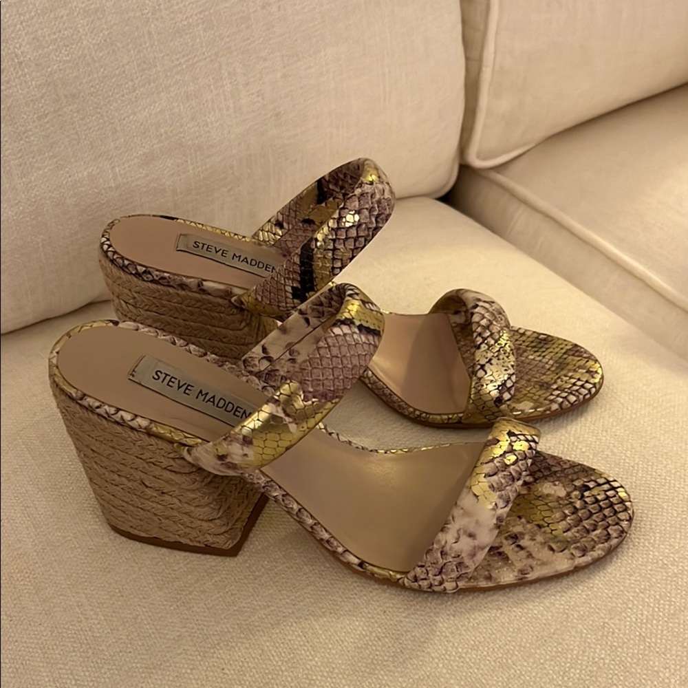 Steve Madden Women's Snakeskin Block Heel Sandals